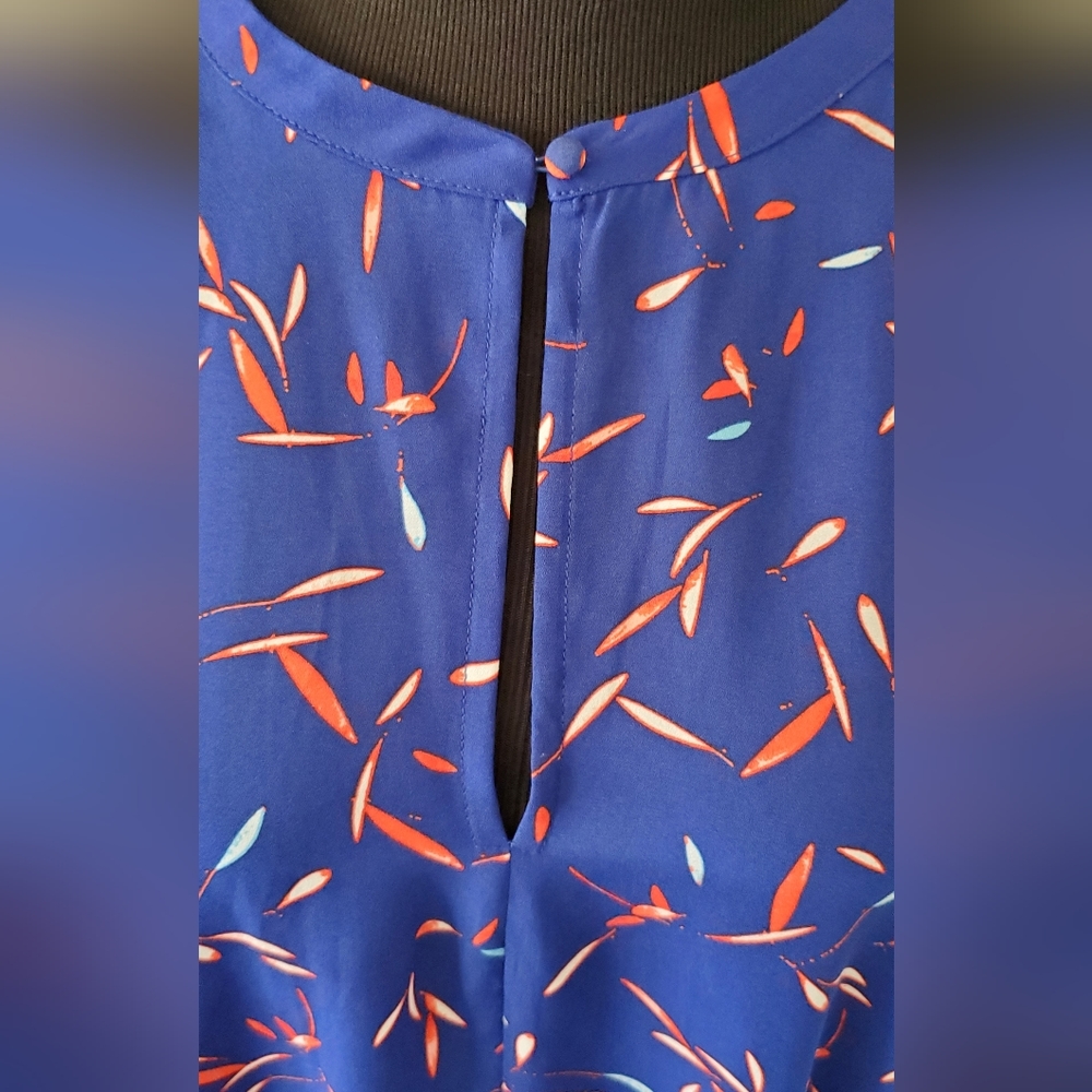 Banana Republic Women's XL Royal Blue Patterned & Ruffle Tunic Summer Dress - Picture 5 of 10